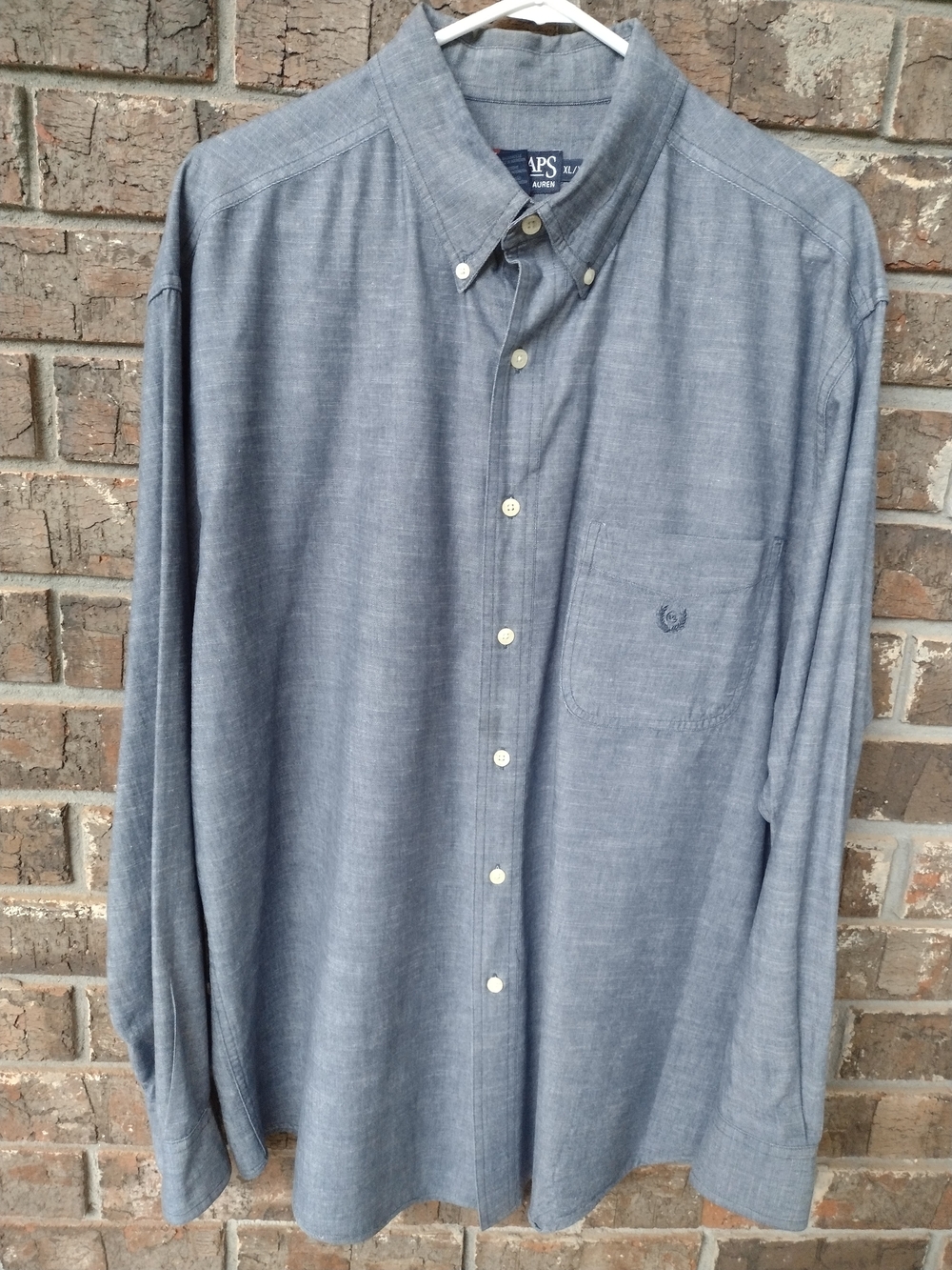 Chaps Ralph Lauren Blue Denim Shirt Men XL/XG Long Sleeve Button Down Preppy
